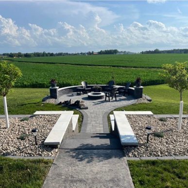 Stone ground cover landscaping around home foundation in Saint Charles